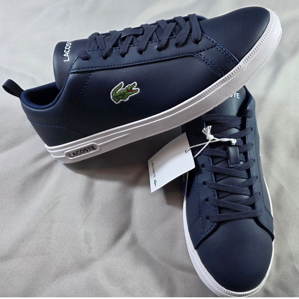 Lacoste Court Base 224 1 SMA Men Size 7 Navy Blue Leather Sneakers NEW